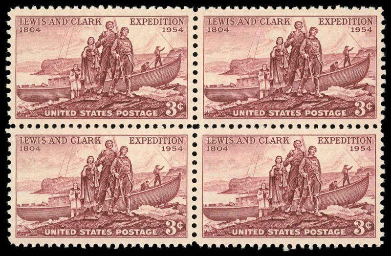 US Sc 1063 VF/MNH BLOCK - 1954 3¢ - Lewis & Clark - P.O. Fresh