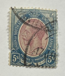 South Africa 1913 5S George V Used #14 fault rt side