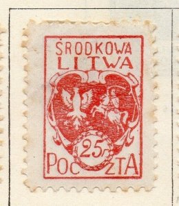 Lithuania (Central) 1920-21 Early Issue Fine Mint Hinged 25f. 074640