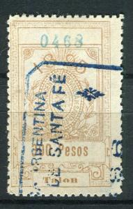 ARGENTINA; 1895 early classic Talon Fiscal Revenue stamp fine used 300p