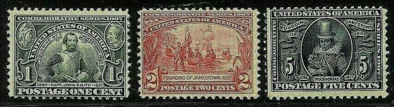 [M41]   US #328-330 Mint-LH OG 1907 JAMESTOWN Expo Set of 3...FREE SHIPPING!!!