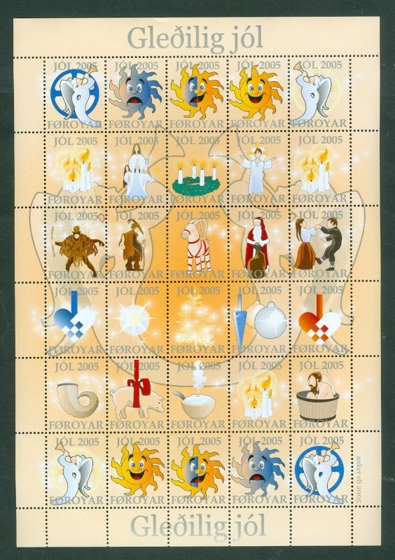 Faroe Islands. 2005 Christmas Seal Full Sheet Mnh. 3 Side Perf. Sun,Santa,Angel.