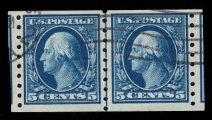 MOMEN: US STAMPS #396 COIL LINE PAIR USED VF/XF PF & PSE CERTS LOT #89166