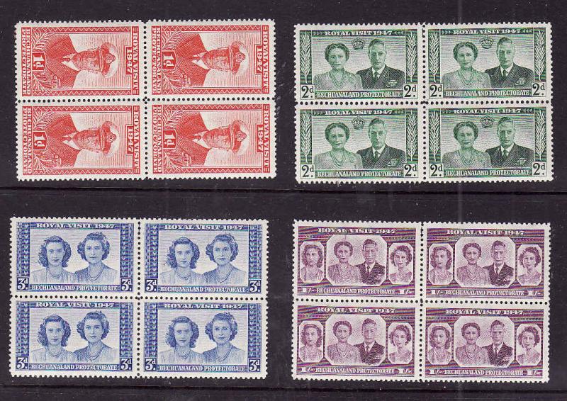 Bechuanaland Protectorate-Sc#143-6-Unused NH KGVI set in blocks-Royal Visit-1947