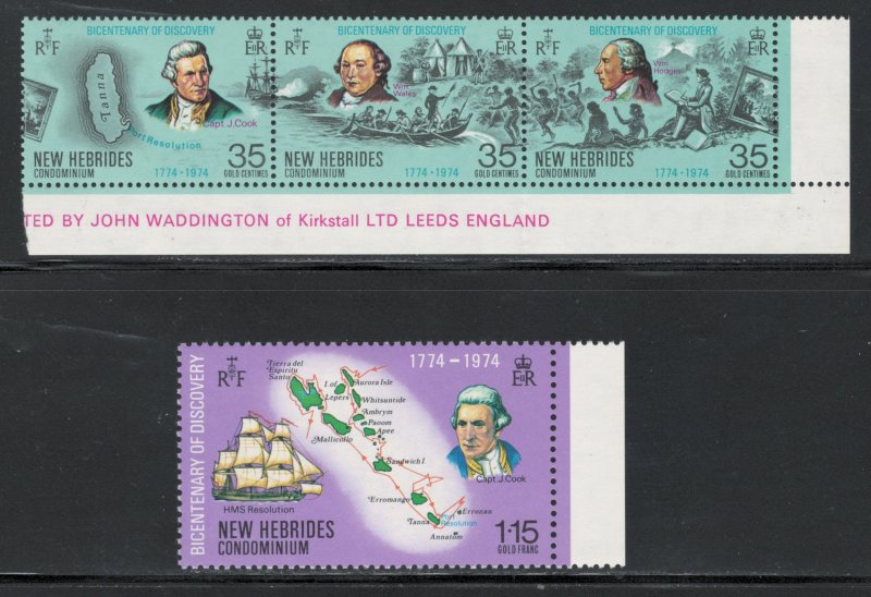 British New Hebrides 1974 Bicentennial of Discovery Scott # 189 - 192 MNH