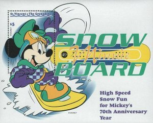 St. Vincent Minie Snow Board High Speed Anniversary Disney Souvenir Sheet MNH