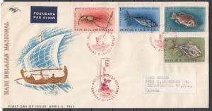 Indonesia, Scott cat. 589-592. Various Fish issue. First day cover.