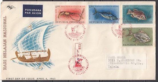 Indonesia, Scott cat. 589-592. Various Fish issue. First day cover.