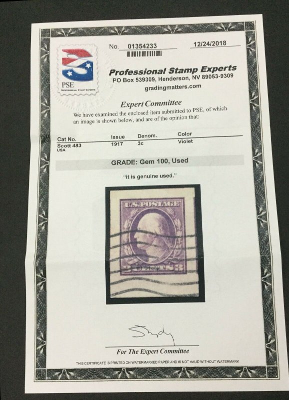 MOMEN: US #483 USED **PSE GRADED CERT GEM-100** #300233