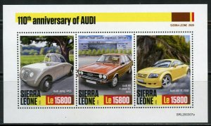 SIERRA LEONE  2020  110th ANNIVERSARY OF AUDI  SHEET OF THREE MINT NH