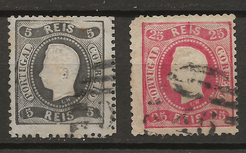 Portugal 25, 28 Used VF 1867 SCV $47.50 (jr)