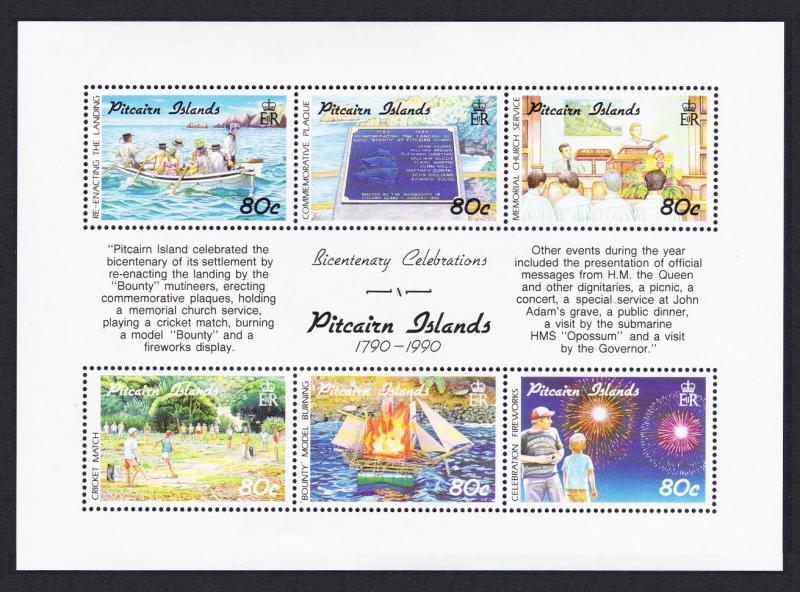 Pitcairn Bicentenary of Pitcairn Island Settlement 4th issue 6v Sheetlet