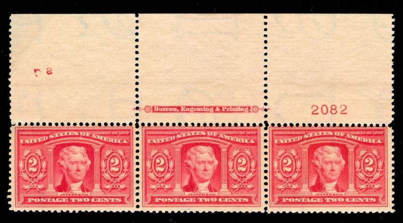 MOMEN: US STAMPS #324 MINT OG NH PLATE STRIP OF 3