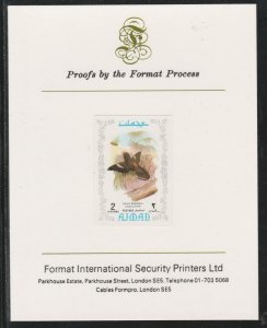 AJMAN 1971 EXOTIC BIRDS - BROADBILL  imperf on FORMAT INTERNATIONAL PROOF CARD