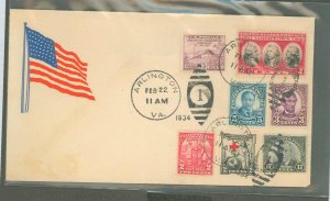 US 903 7 Stamps On Color Flag Cover, Nice, Arlington, V A, 1934