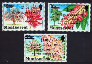 Montserrat 1977 Sc#374/376 FLOWERS/ROYAL VISIT OVPT.Set (3) MNH