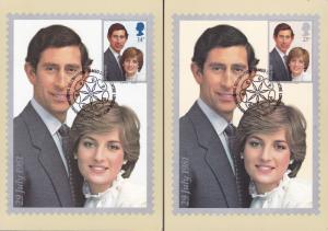 Great Britain 1981 Princess Diana Royal Wedding set (2) Maximum Cards VF