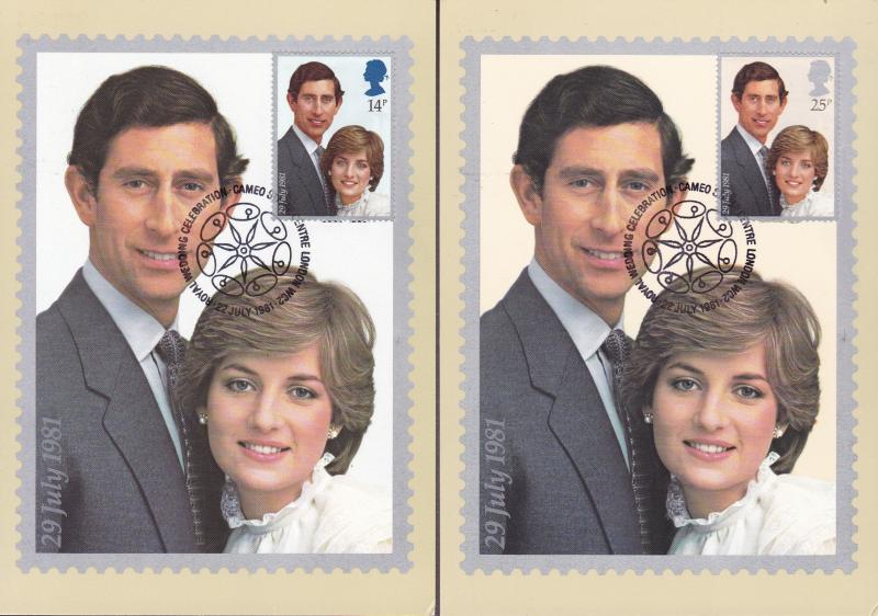 Great Britain 1981 Princess Diana Royal Wedding set (2) Maximum Cards VF