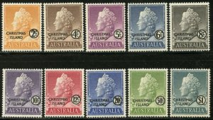 CHRISTMAS IS.  Sc#1-10 1958 QEII First Definitives Complete Set OG Mint NH