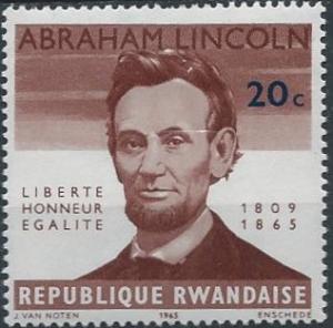 Rwanda 93 (mnh) 20c Abraham Lincoln, red brn & dk blue (1965)