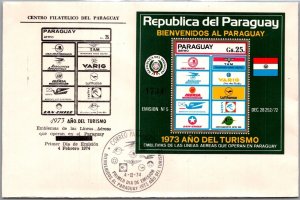 SCHALLSTAMPS PARAGUAY 1974 FDC COVER COMM TOURISM YEAR SOUVENIR SPECIAL CANC