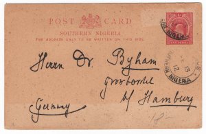 Southern Nigeria 1912 Neat KE7 1d postal card fu in 1912 to Hamburg