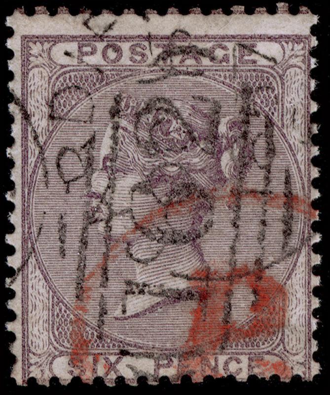 SG70b, 6d pale lilac, USED, THICK PAPER. Cat £300. PART RED POSTMARK