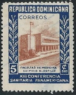 Dominican Rep. 445 (used) 5c School of Medicine, vio blue & org brn (1950)
