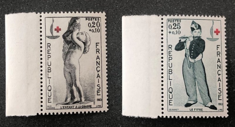 France semi postal scott# B374-B375 Red Cross 1963 MNH