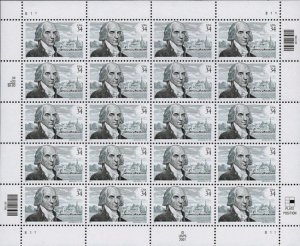 2001 34c James Madison 4th President Founding Father Scott 3545 Mint Sheet of 20