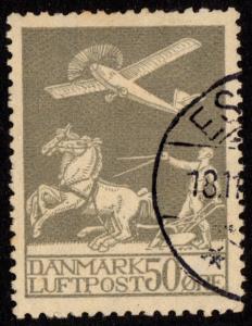 Denmark - Scott #C4 Used Airmail (Airplane, Farmer, Horses)