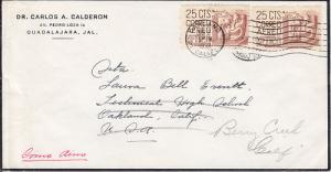 Mexico Sc C189 on 1952 Forwarded Mourning Cover to California, fresh, F-VF