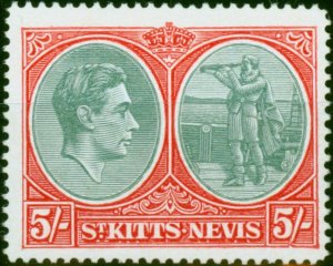 St Kitts Nevis 1945 5s Bluish Green & Scarlet SG77ba 'Break in Value Tablet' ...