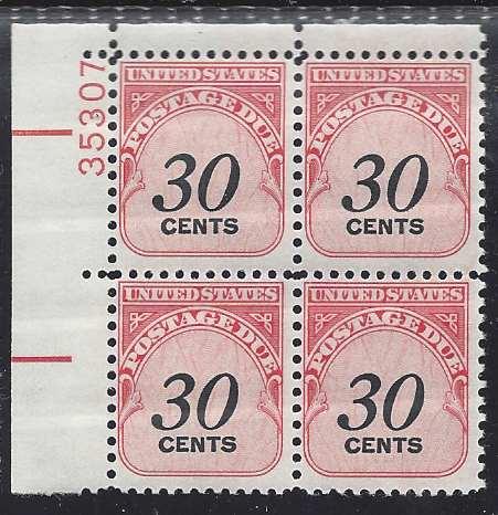 Catalog #J98 Plate Block of 4 Postage Due Black denomination 30 Cent