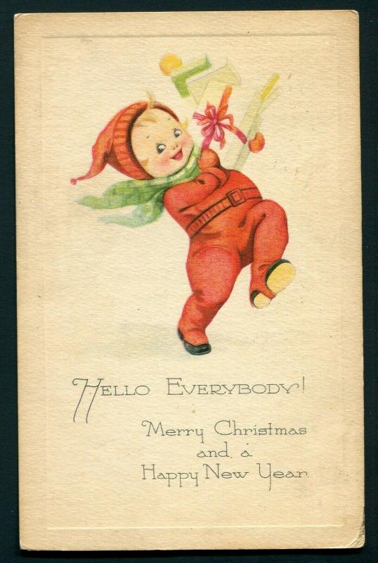 1921 Christmas Postcard - Marietta, Ohio to Spencer Station, Ohio - Baby in Red