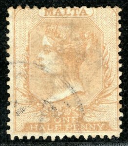 MALTA QV Classic Halfpenny Stamp SG.10 ½d Pale Buff (1877) Used Cat £75+ XBLUE19