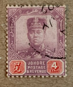 Malaya Johore 1918 4c Sultan, used. Scott 89, CV $0.70. SG 91