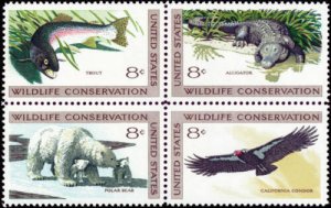 1971 8c Wildlife Conservation, Alligator, Block of 4 Scott 1427-30 Mint F/VF NH