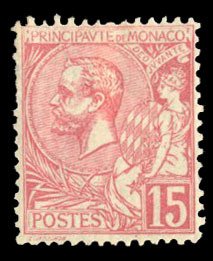 Monaco #17 Cat$175, 1891 15c rose, hinge remnant, thin