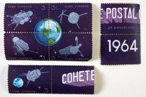 Cuba Sc# 868-872 SATELLITES & ROCKETS 5x 3c  w/ 3 tags   1964  MNH