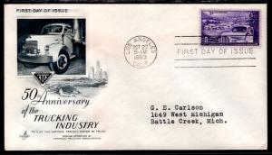 US 1025 Trucking Artcraft Typed FDC