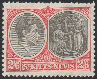 St Kitts-Nevis 1938 2/6d black and scarlet (P13x12) MH