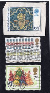 Great Britain 1976-78 6 1/2p Embroidery, 7p & 7p Xmas,  Scott 798, 824, 847 used