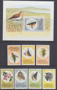 GRENADA GRENADINES Sc #145-52 CPL SET of 7 + S/S of VARIOUS WILDLIFE