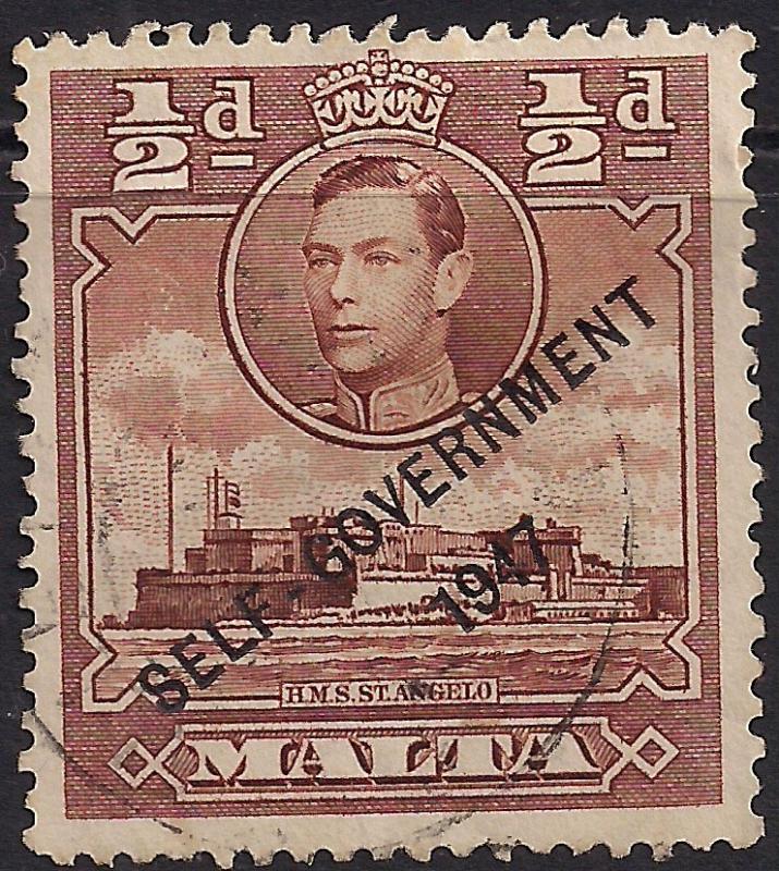 Malta 1948 - 53 KGV1 1/2d Red Brown Self Government Ovpt SG 235 (J1488 ) 