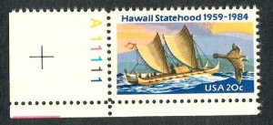 2080 Hawaii Statehood MNH single with plate number - PNS