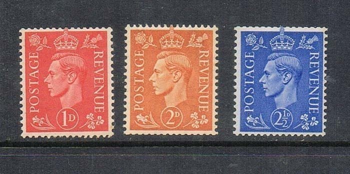 Great Britan 1942 KGVI SG 486a,488a,489a Wmk S.way MNH