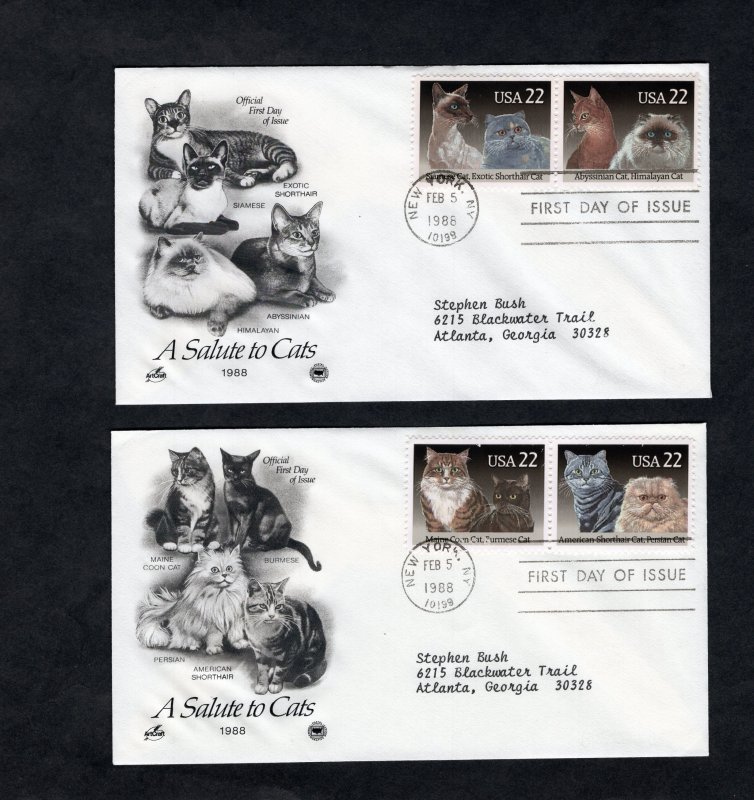 2372-2375 Cats, set/2 FDC ArtCraftPCS addressed