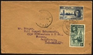 FIJI 1946 Victory set on cover to USA - NADROGA cds........................98222