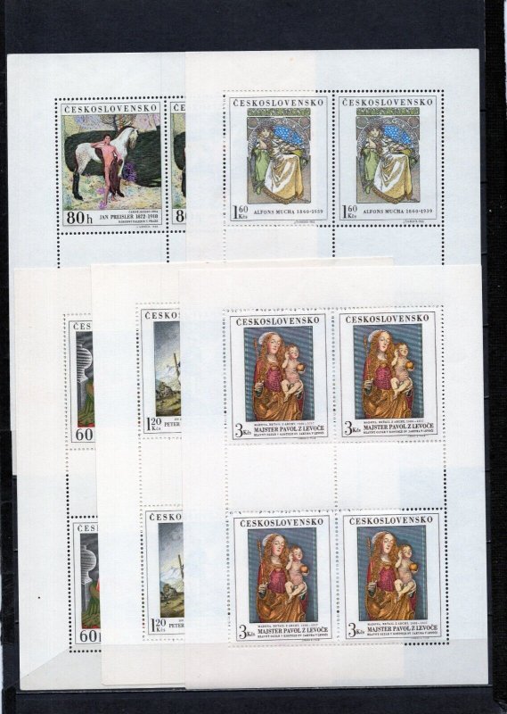 CZECHOSLOVAKIA 1968 PAINTINGS SET OF 5 SHEETS OF 4 STAMPS MNH